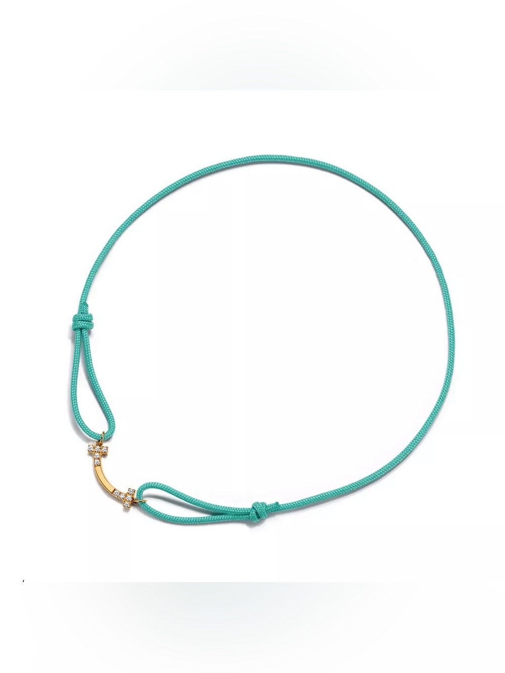 Tiffany & Co. T Smile Bracelet in Yellow Gold on a Blue Cord with Diamonds